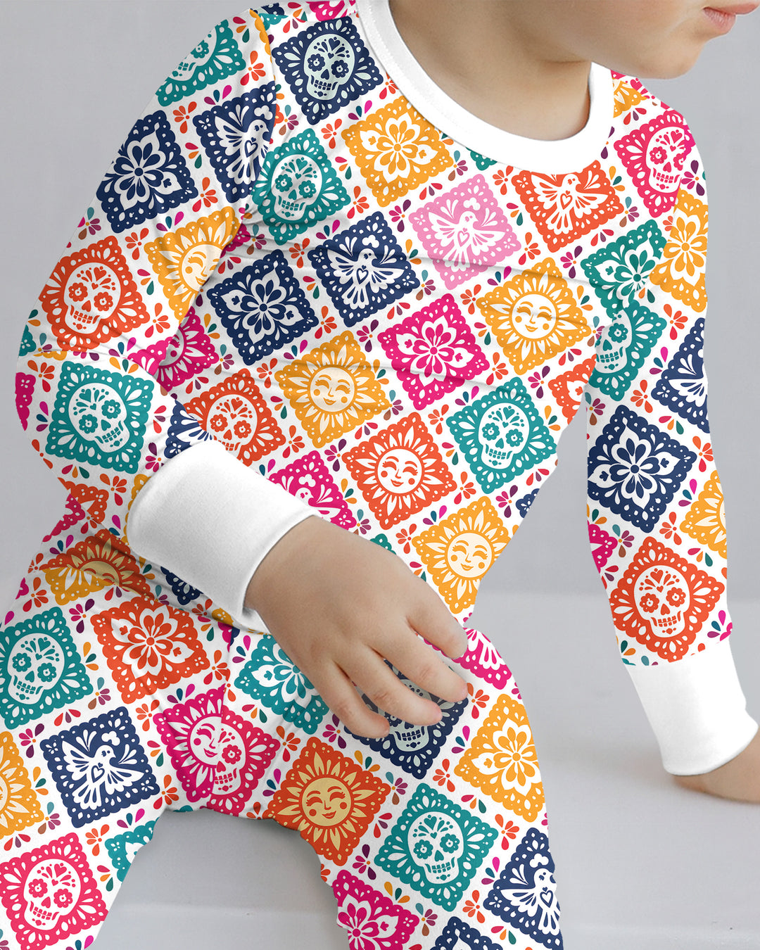 Day of the Dead Colorful Mexican Skull Bamboo Two Piece Long Sleeve Pajama Set