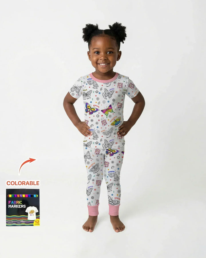 Colorable God Says I Am Butterfly Bamboo Two Piece Short Sleeve Pajama Set