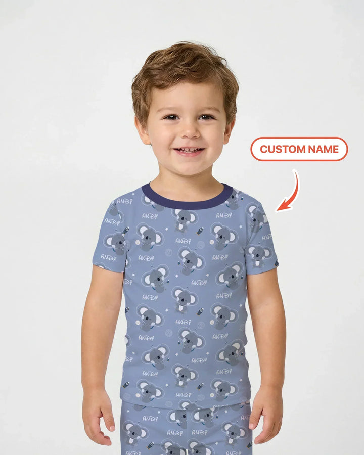 Custom Name Cosmic Koala Bamboo Two Piece Short Sleeve Pajama Set