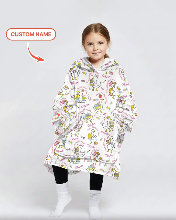 Custom Name Goose Happy 100 Days Of School Bamboo Blanket Hoodie