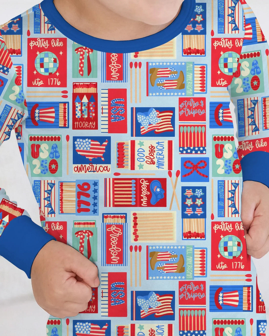 Patriotic Matchbox Family Matching Bamboo Two Piece Long Sleeve Pajama Set
