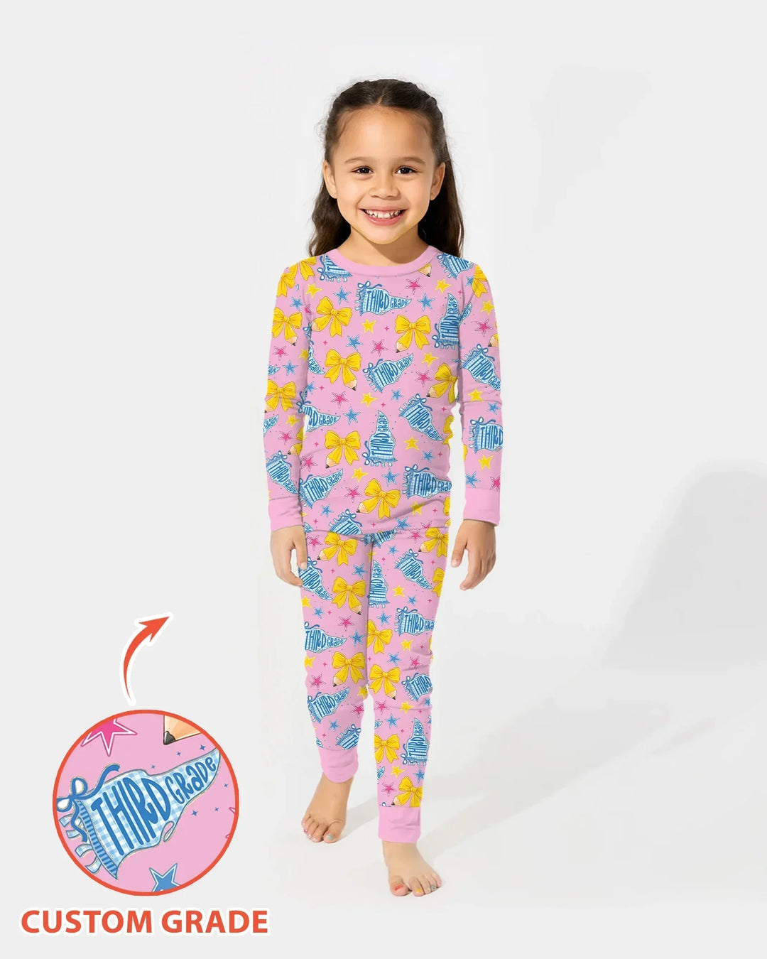 Pencil Bow Back To School Bamboo Two Piece Long Sleeve Pajama Set