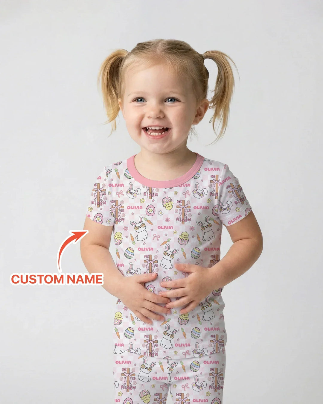 Custom Name Retro Easter Bamboo Two Piece Short Sleeve Pajama Set