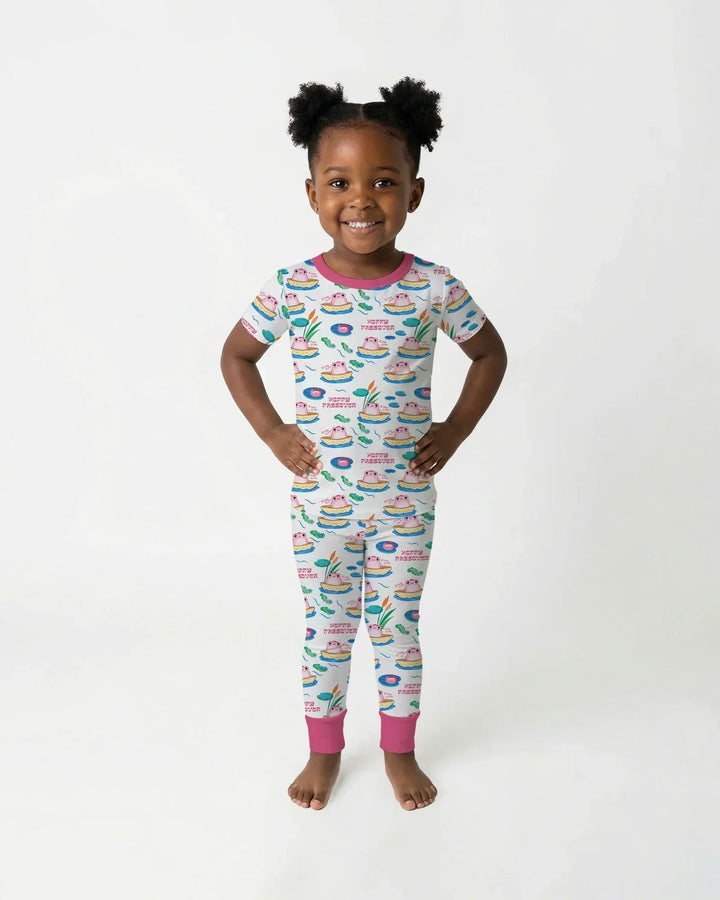 Hoppy Passover Family Matching Bamboo Two Piece Short Sleeve Pajama Set