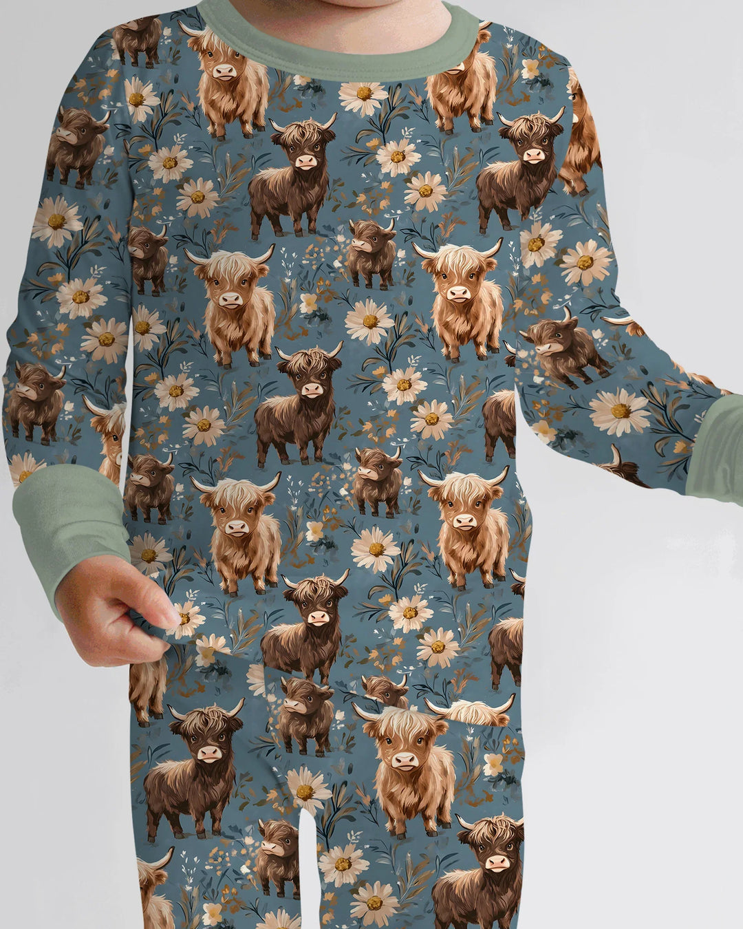 Majestic Highland Cows Family Matching Bamboo Two Piece Long Sleeve Pajama Set