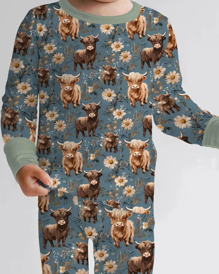 Majestic Highland Cows Family Matching Bamboo Two Piece Long Sleeve Pajama Set