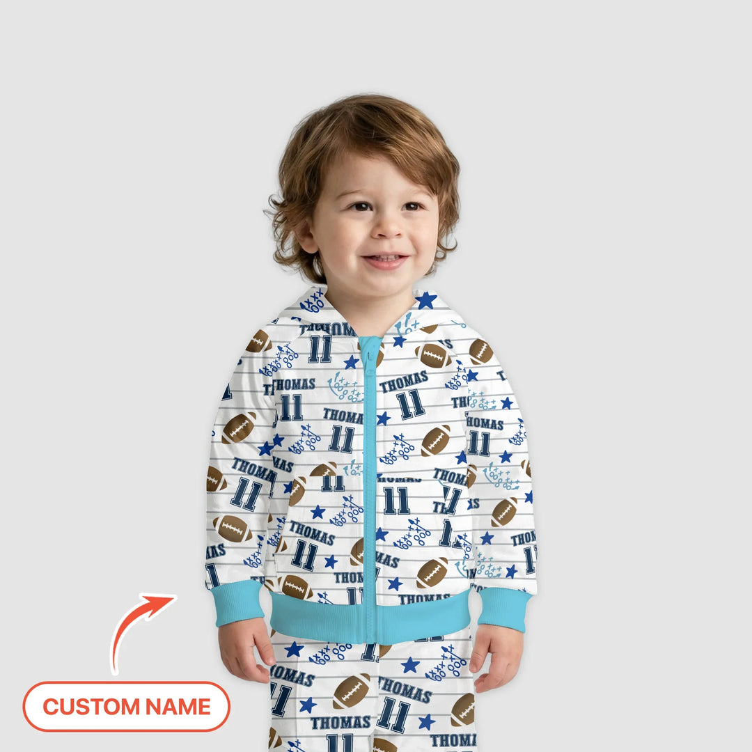 Custom Name Football Time Bamboo Zip Hoodie