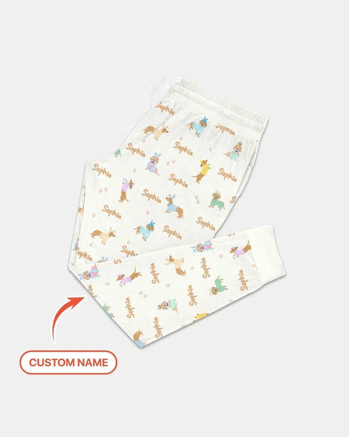 Custom Name Easter Dachshund Bamboo Women Pajama Set
