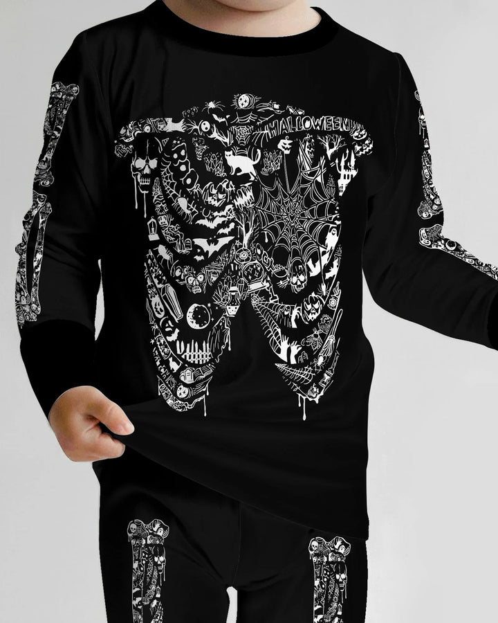 Haunted Halloween Skeleton Bamboo Two Piece Long Sleeve Pajama Set