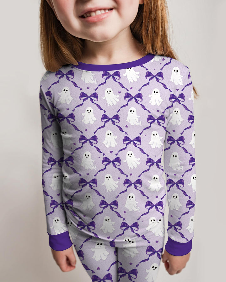 Cute Ghost Boo Coquette Halloween Bamboo Two Piece Long Sleeve Pajama Set