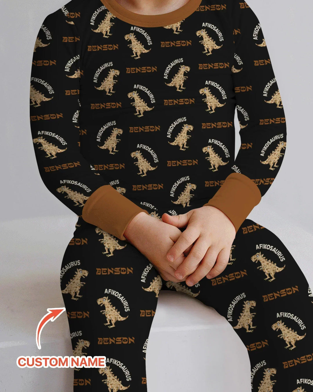 Custom Name Afikosaurus Bamboo Two Piece Long Sleeve Pajama Set
