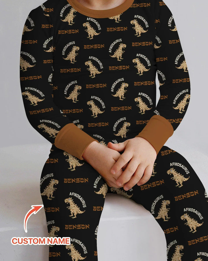 Custom Name Afikosaurus Bamboo Two Piece Long Sleeve Pajama Set