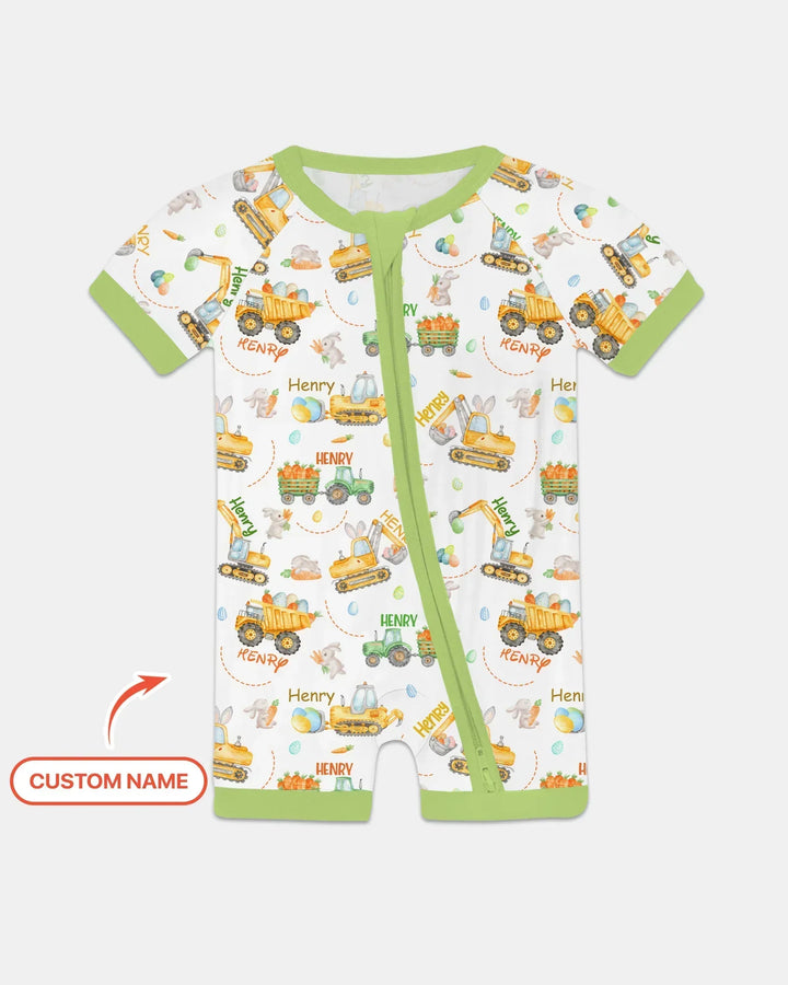 Easter Construction Vehicles Custom Name Bamboo Shorty Zippy