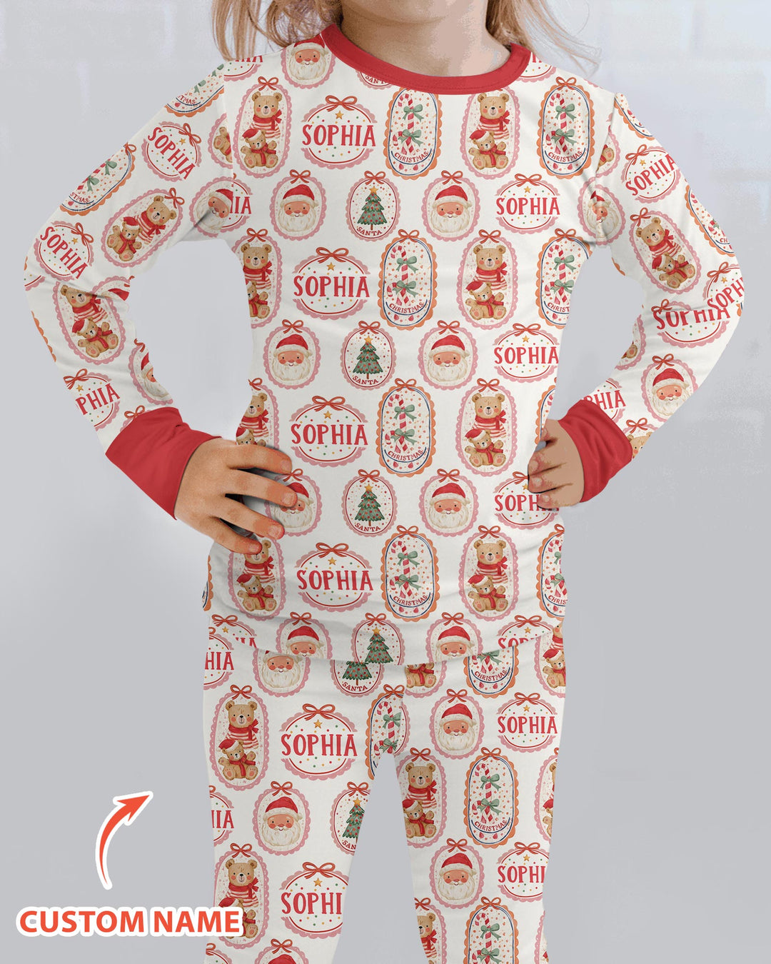 Vintage Christmas Cameo Bamboo Two Piece Long Sleeve Pajama Set
