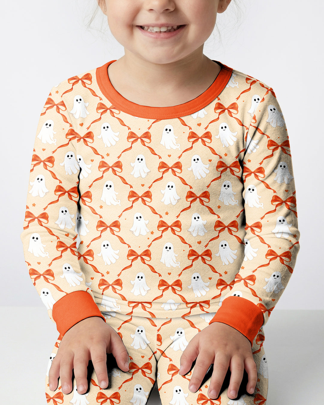 Cute Ghost Boo Coquette Halloween Bamboo Two Piece Long Sleeve Pajama Set