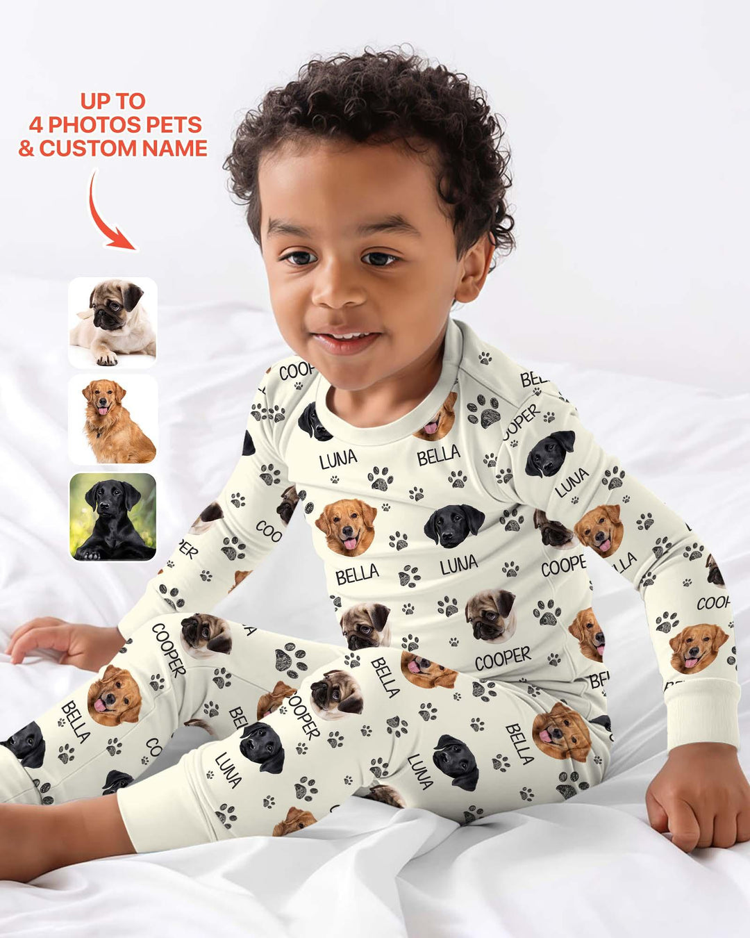 Custom Dog Photo With Paw  Bamboo Two Piece Long Sleeve Pajama Set