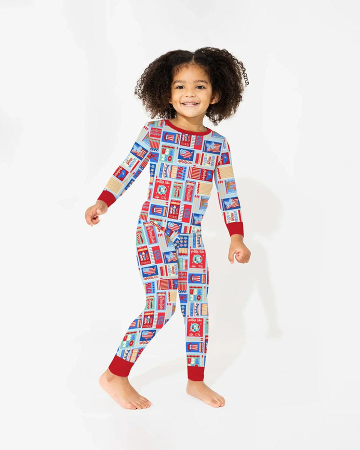 Patriotic Matchbox Family Matching Bamboo Two Piece Long Sleeve Pajama Set