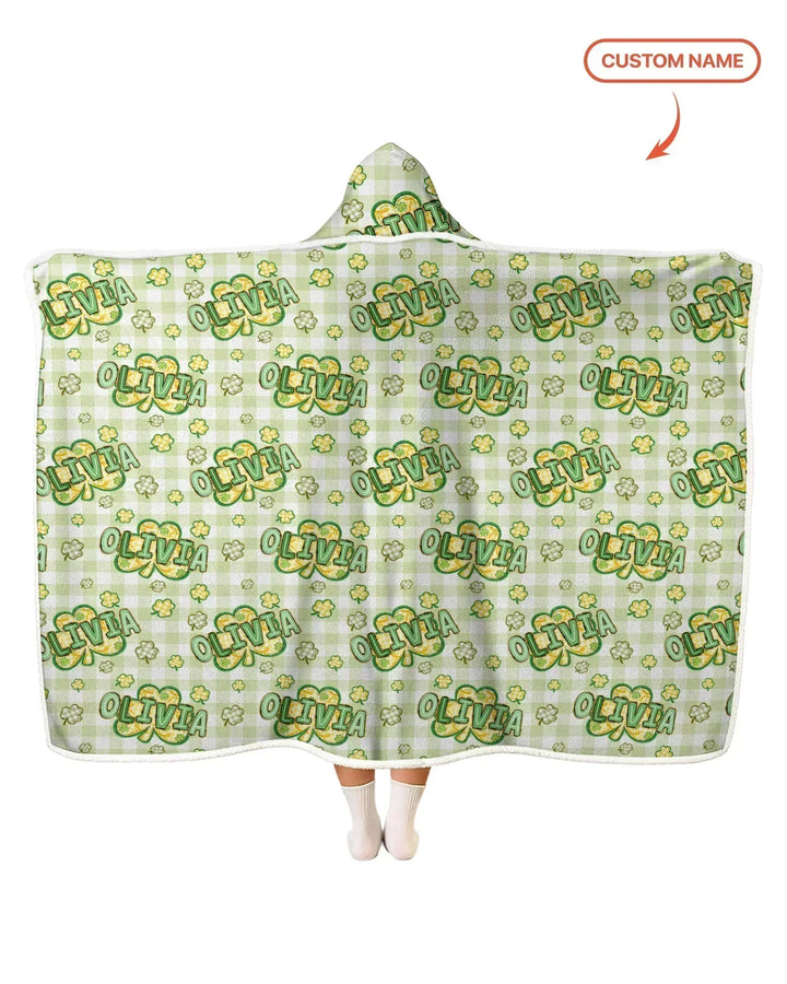 Lucky Shamrock Custom Name Bamboo Wearable Hooded Blanket
