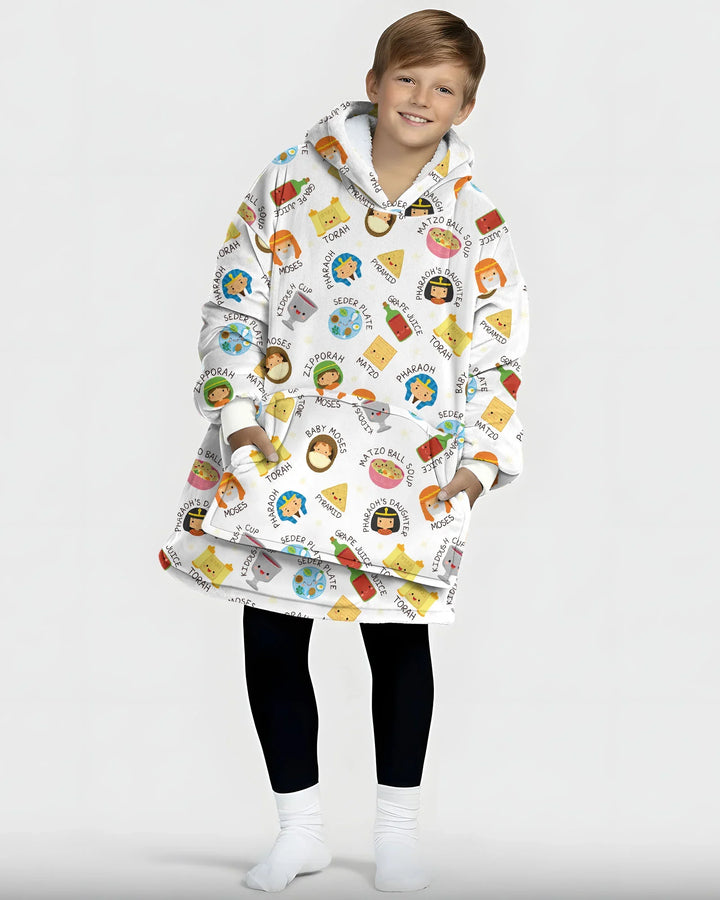 Cute Passover Characters Wearable Bamboo Blanket Hoodie