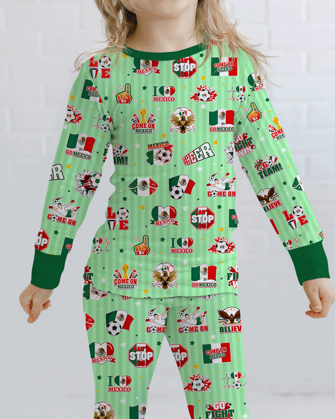 Soccer Game Day Go Team Mexico Family Matching Bamboo Two Piece Long Sleeve Pajama Set