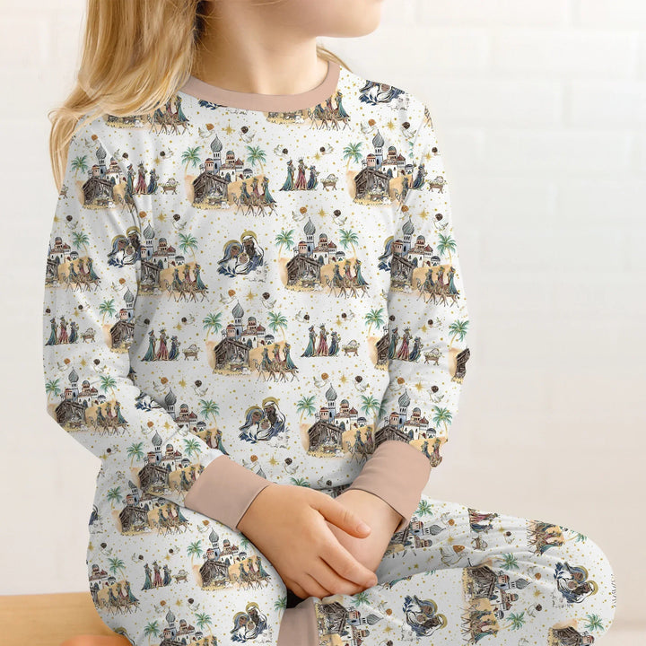 Nativity Christmas Family Matching Family Bamboo Two Piece Long Sleeve Pajama Set