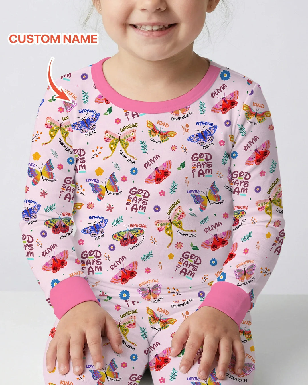 Custom Name God says I am Butterfly Bamboo Two Piece Long Sleeve Pajama Set