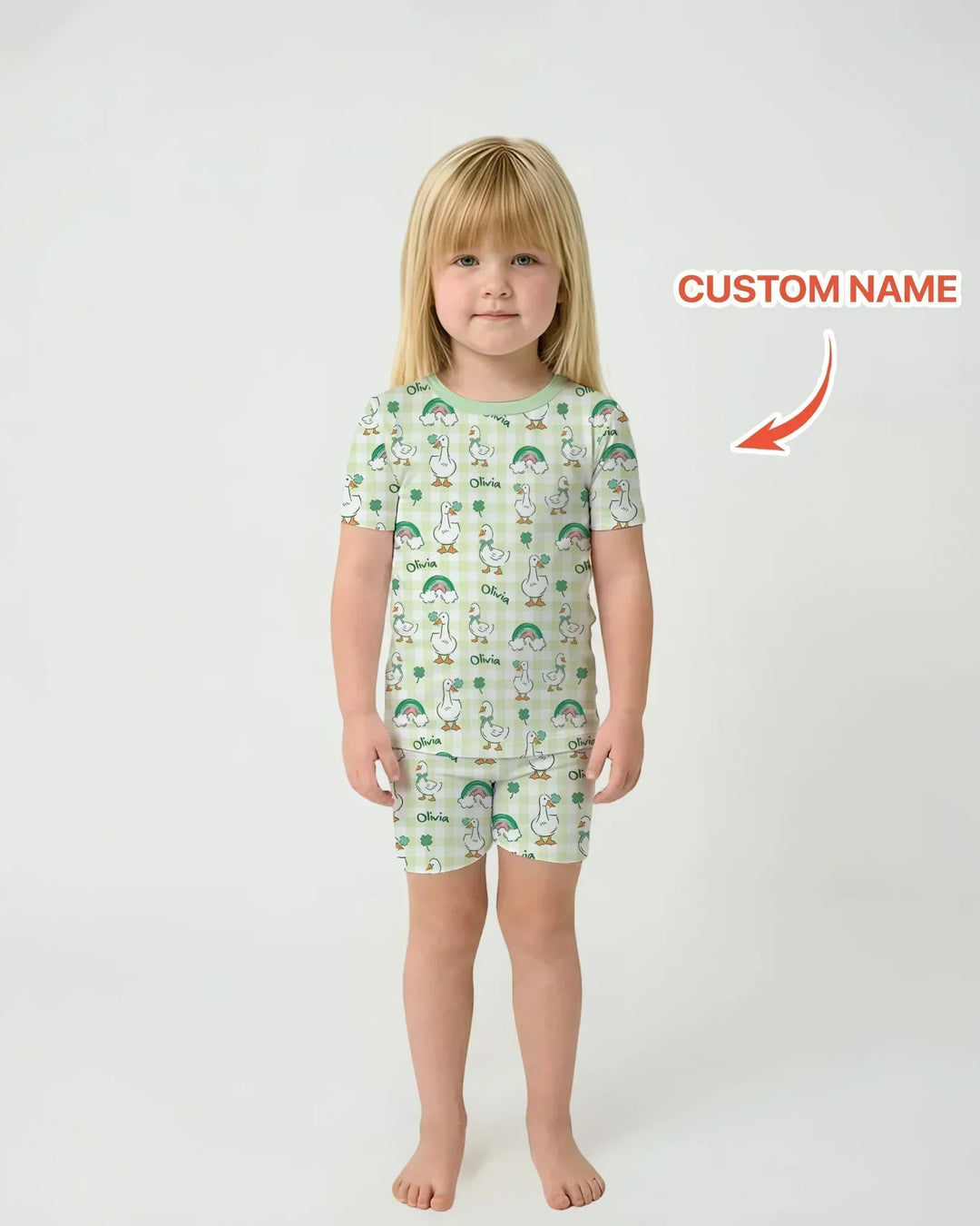 Custom Name Lucky Ducks Bamboo Two Piece Short Sleeve Shorts Pajama Set