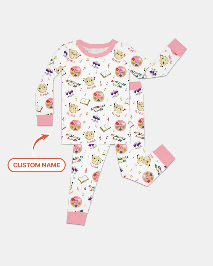Custom Name Passover Afikoman Squad Bamboo Two Piece Long Sleeve Pajama Set