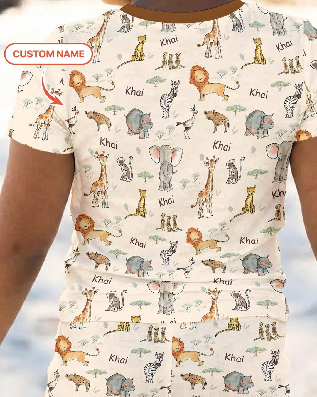 Safari Friends Custom Name Bamboo Two Piece Short Sleeve Pajama Set\