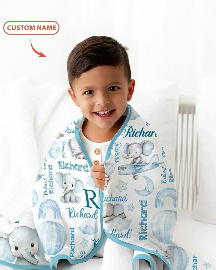 Elephant Love Custom Name Bamboo Blanket