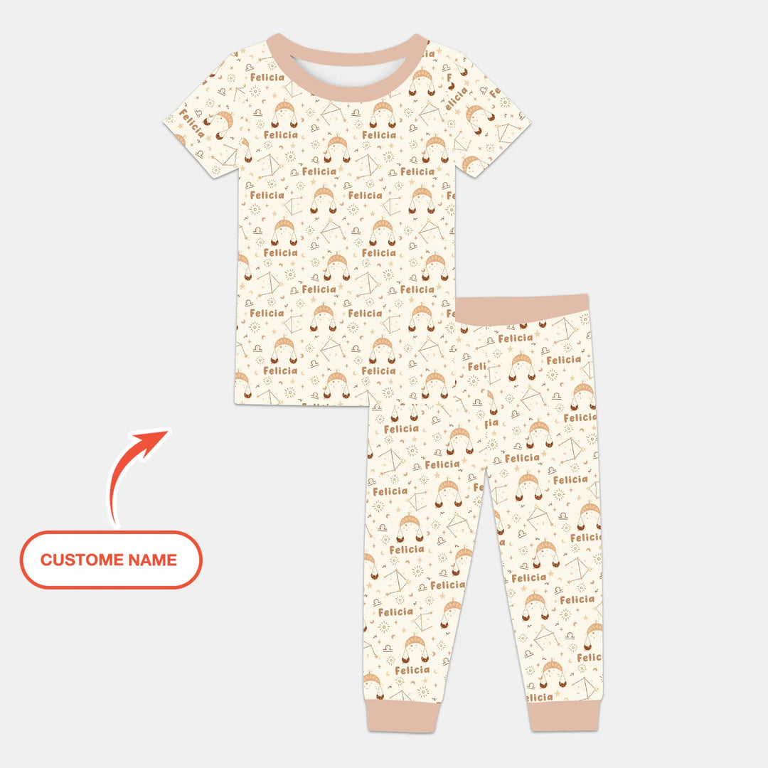 Bohemian Baby Zodiac Signs Custom Name Bamboo Two Piece Short Sleeve Pajama Set