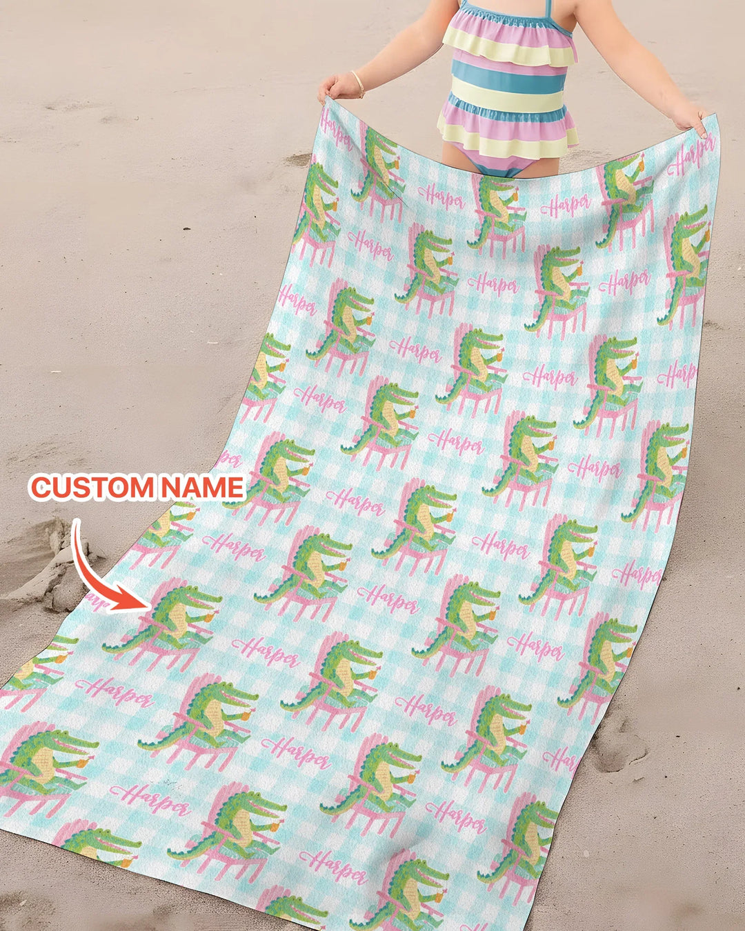 Custom Name Preppy Later Gator Bamboo Beach Towel