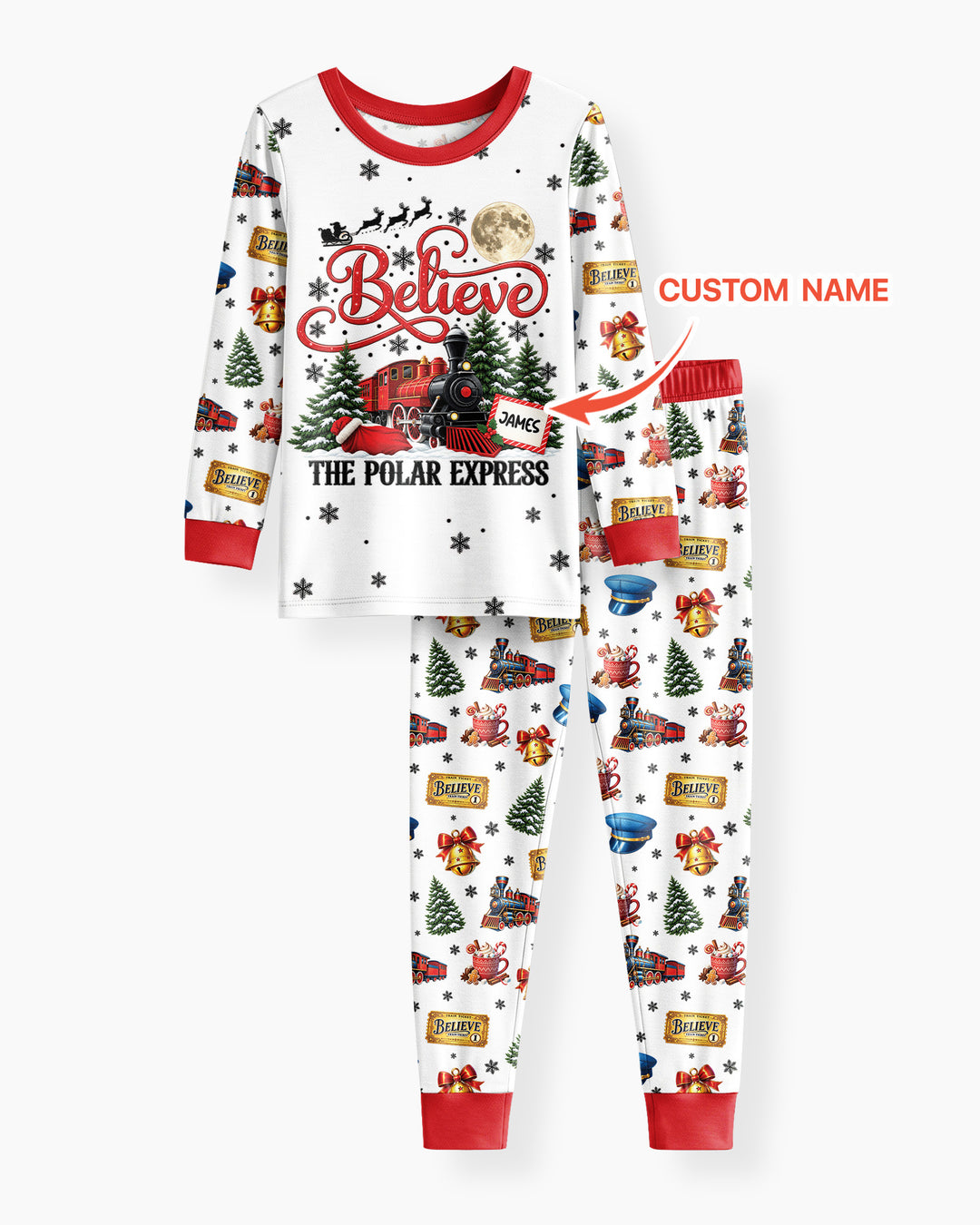 Custom Name Believe Polar Express Christmas Bamboo Two Piece Long Sleeve Pajama Set