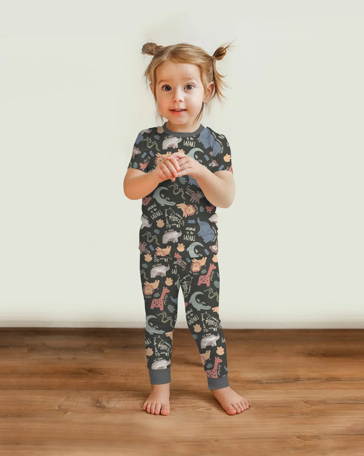 Funny African Animals Bamboo Two Piece Short Sleeve Pajama Set