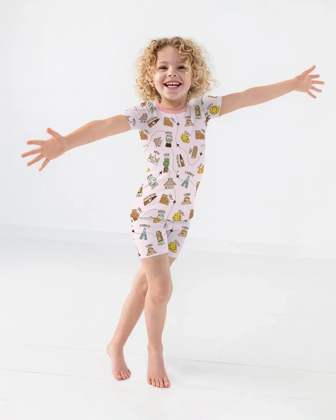 Kawaii World Tour Bamboo Two Piece Short Sleeve Shorts Pajama Set