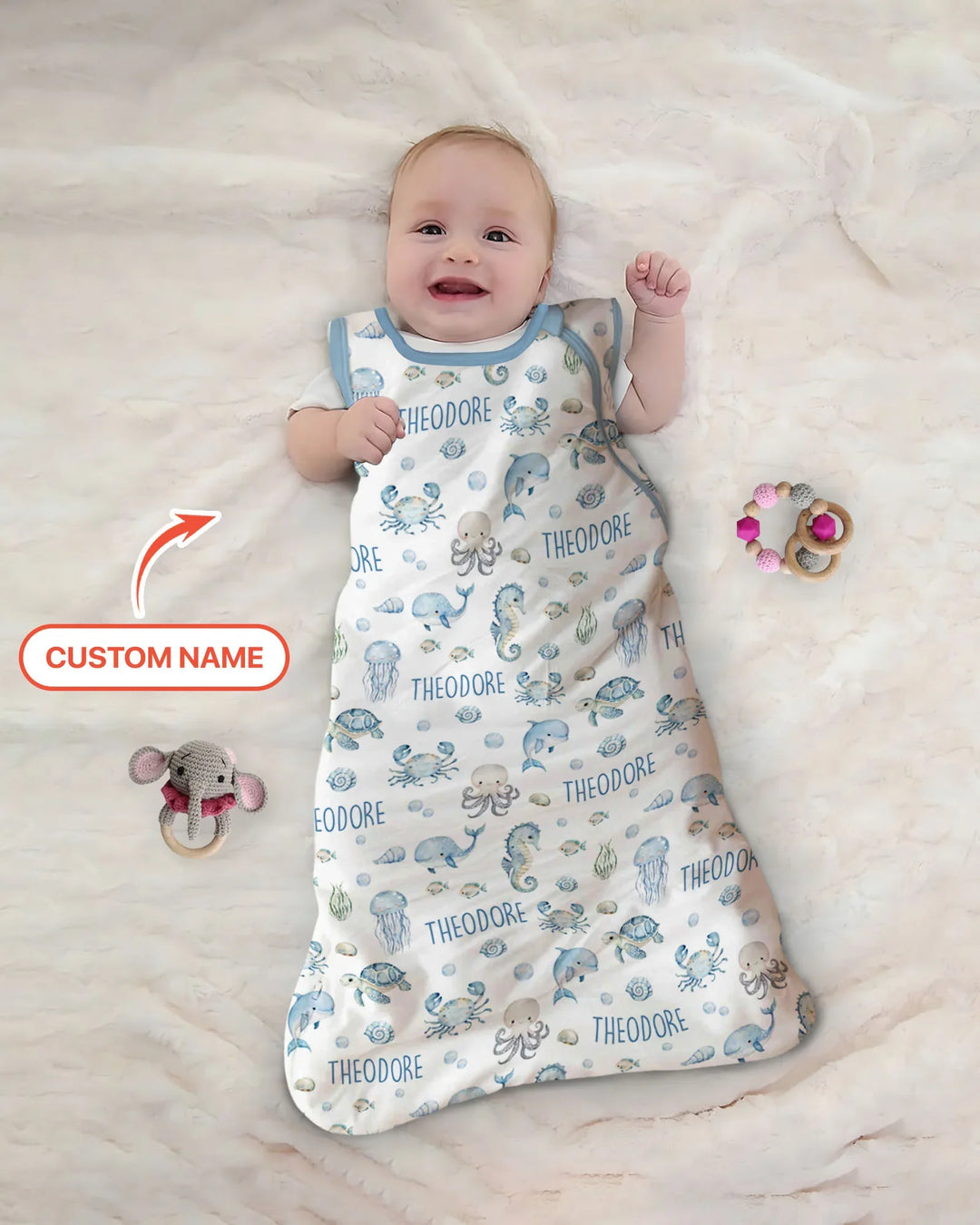 Custom Name Ocean Friends  Bamboo Sleep Bag