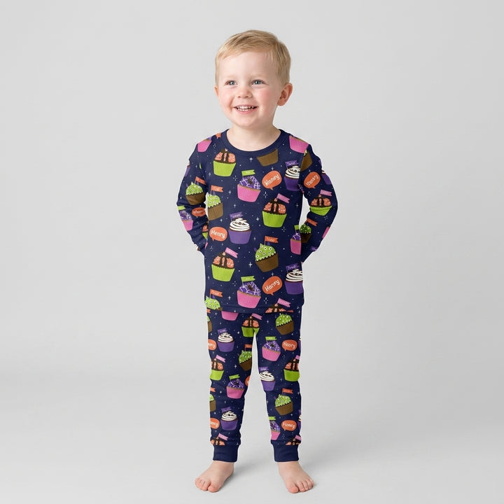 Custom Name Spooly Cupcake  Bamboo Two Piece Long Sleeve Pajama Set