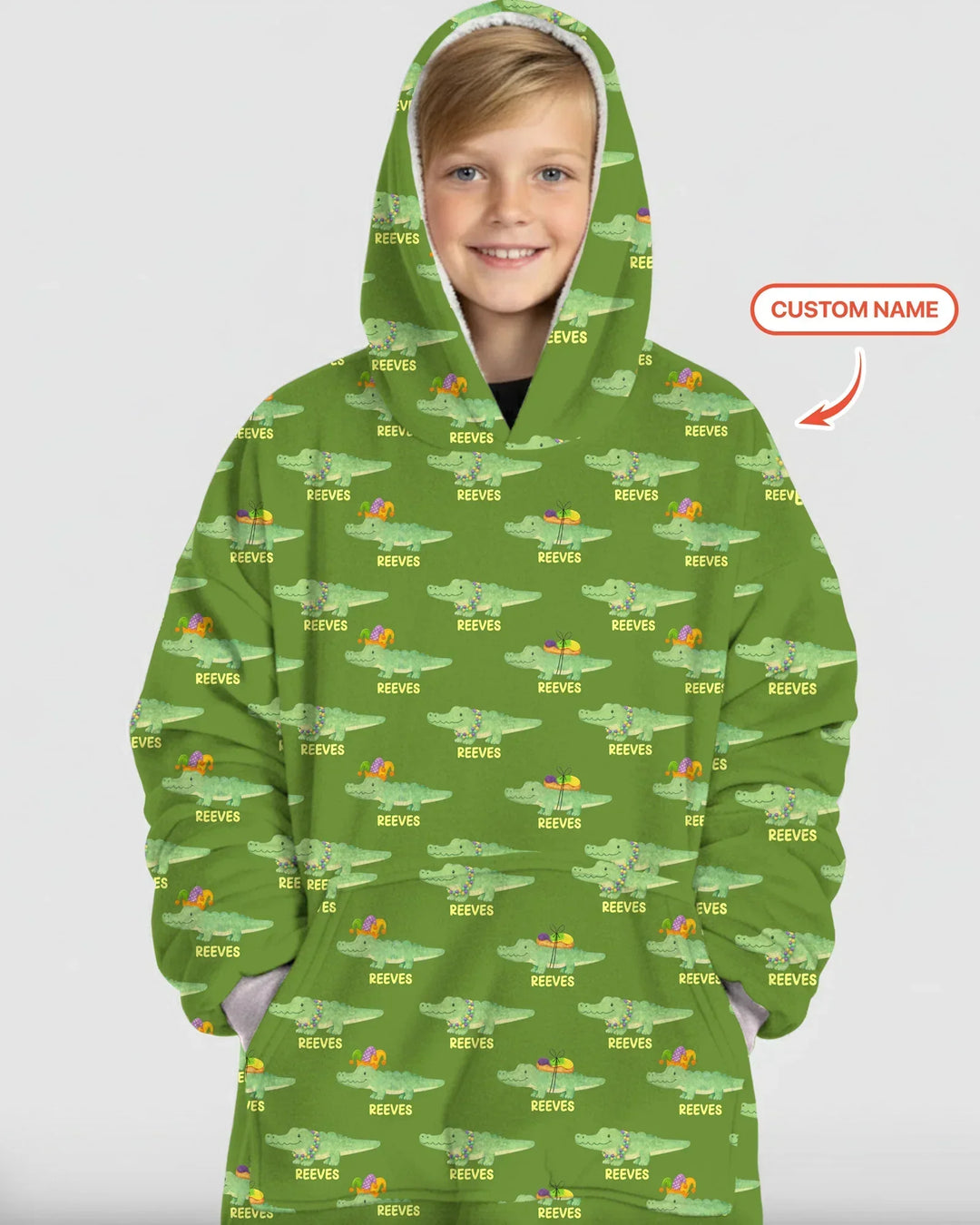 Custom Name Mardi Gras Gator Bamboo Blanket Hoodie