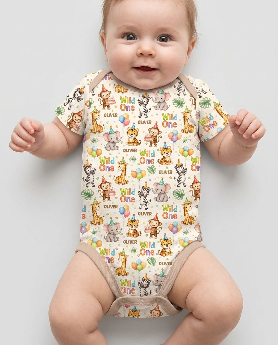 Custom Name 1st Birthday Wild One Bamboo Bodysuit