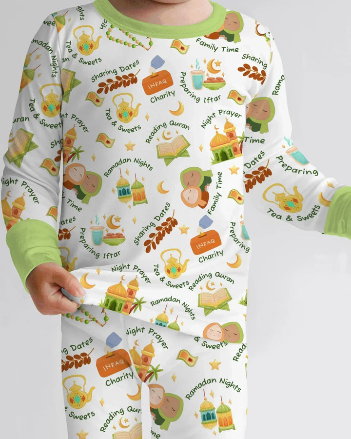 Ramadan Mubarak Matching Family Bamboo Two Piece Long Sleeve Pajama Set