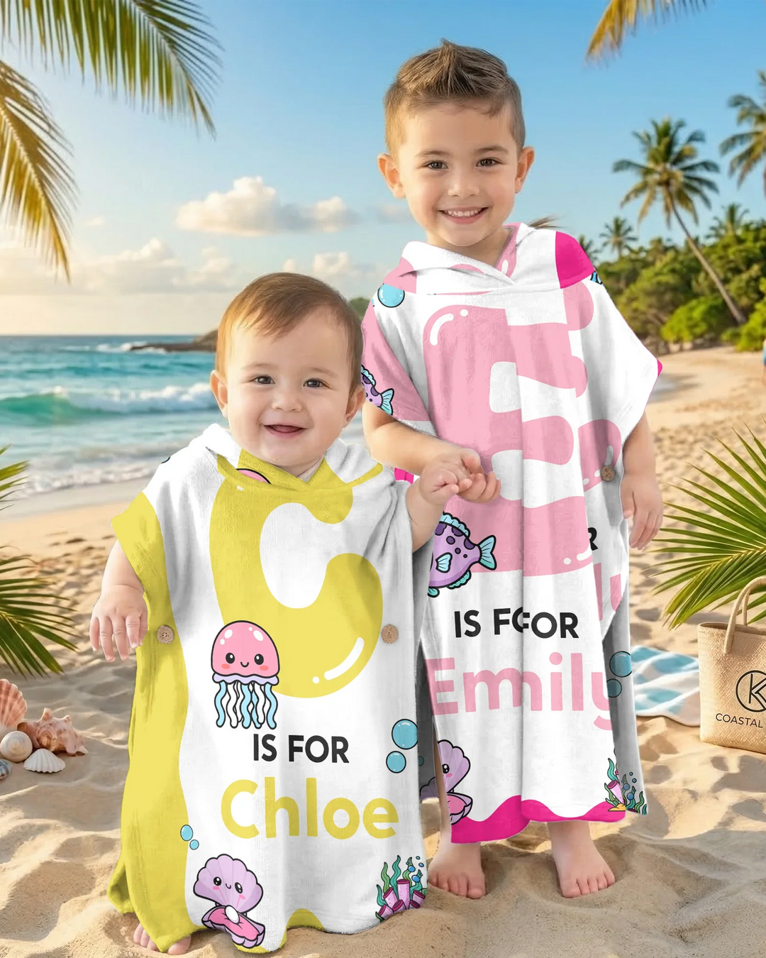 Personalised Ocean Theme Oversized Bamboo Swim Poncho
