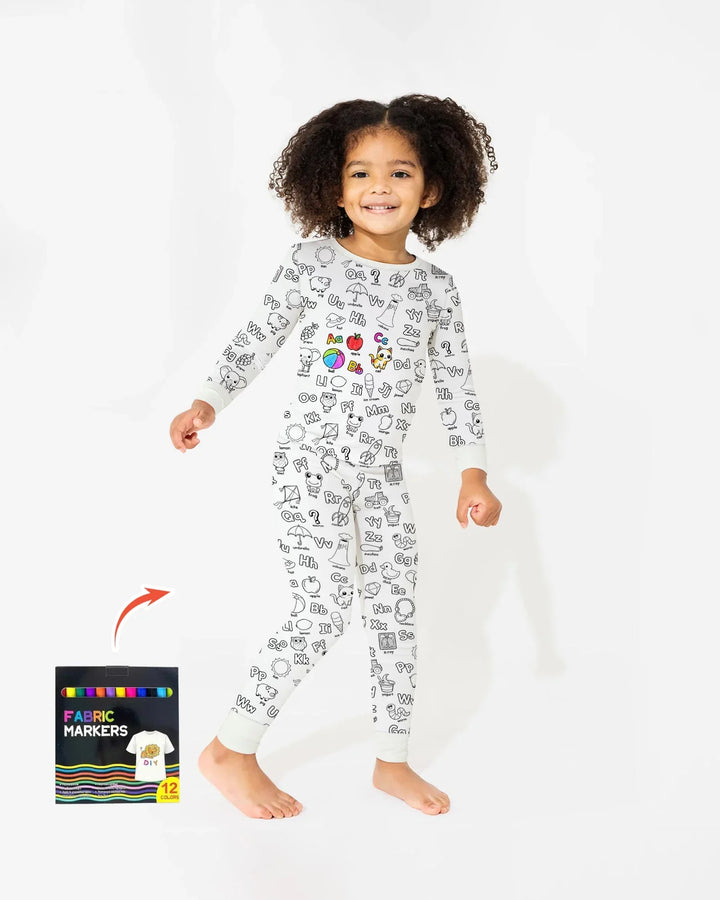 All Colorable Alphabet Bamboo Two Piece Long Sleeve Pajama Set