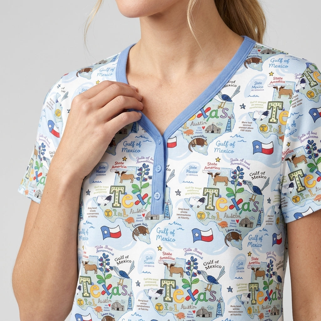 Texas Map Family Matching Bamboo Women Short Sleeve Short Pajama Set