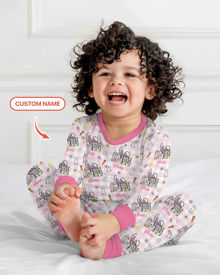 Custom Name Easter Family Matching Bamboo Two Piece Long Sleeve Pajama Set