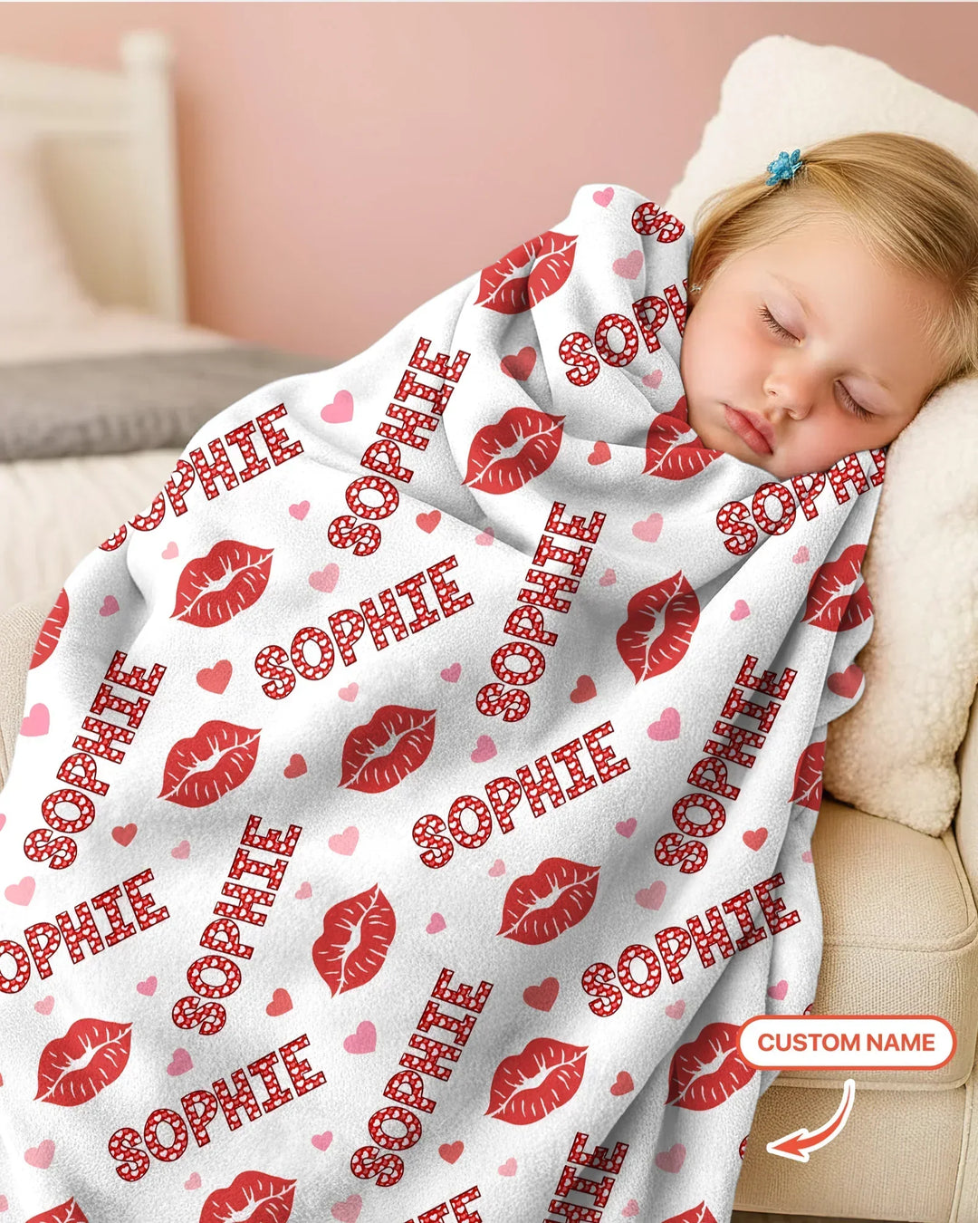Custom Name Valentine Kiss Bamboo Blanket