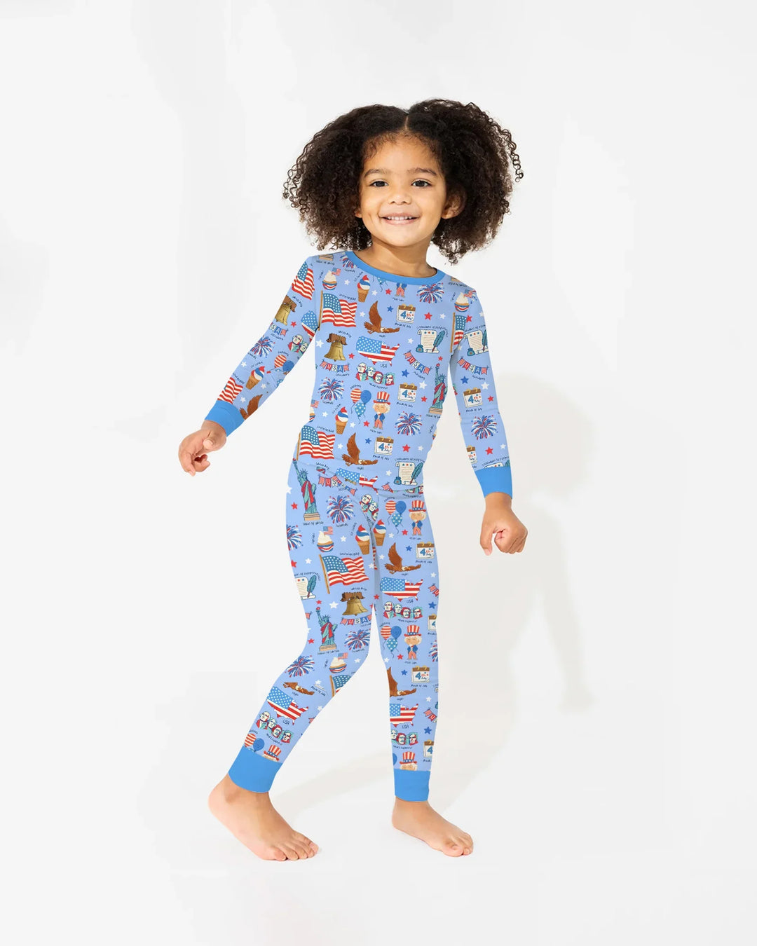 Hand Drawn Patriotic Iconic Bamboo Two Piece Long Sleeve Pajama Set