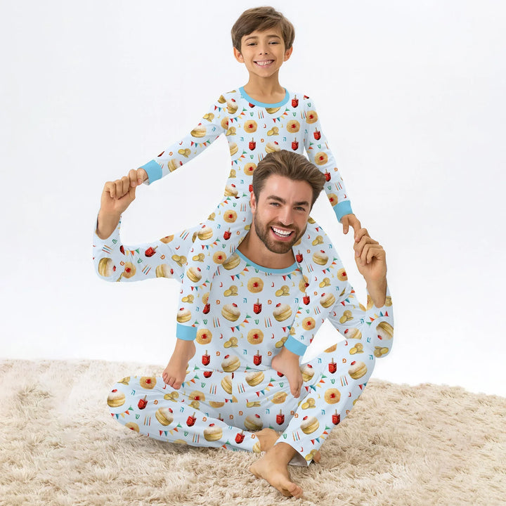 Hanukkah Donuts Men's Pajama Set , Hanukkah Donuts Men's Pajama Set - Only Shirt / XS / Blue