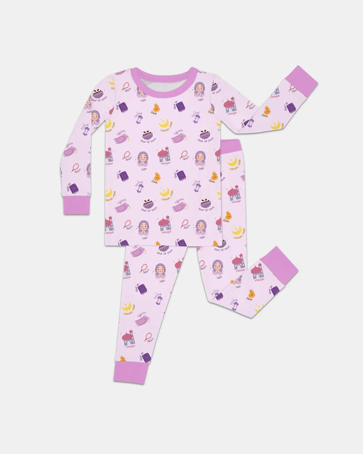 Cute Ramadhan Mubarak Bamboo Two Piece Long Sleeve Pajama Set