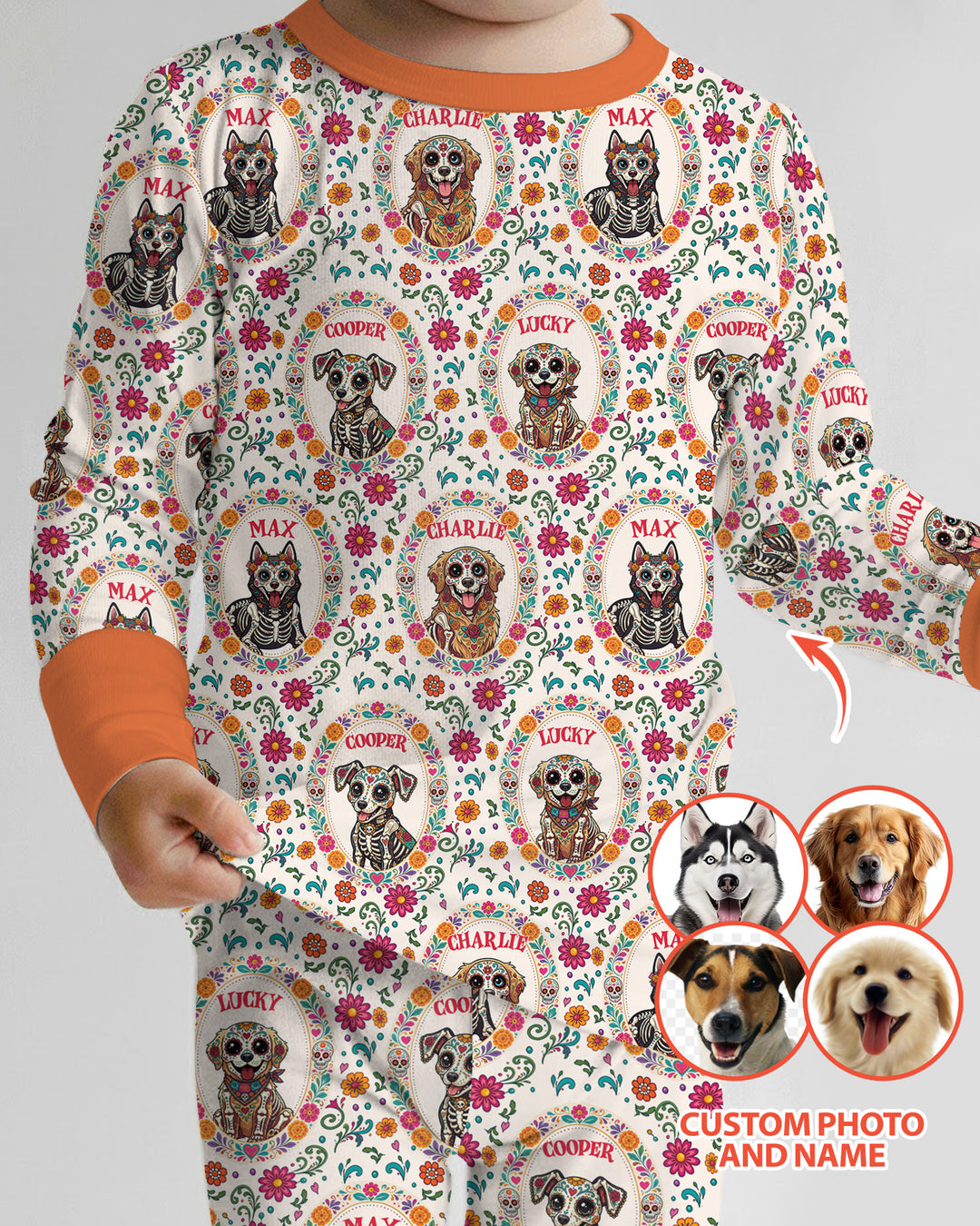Hispanic Floral Dog Bamboo Two Piece Long Sleeve Pajama Set