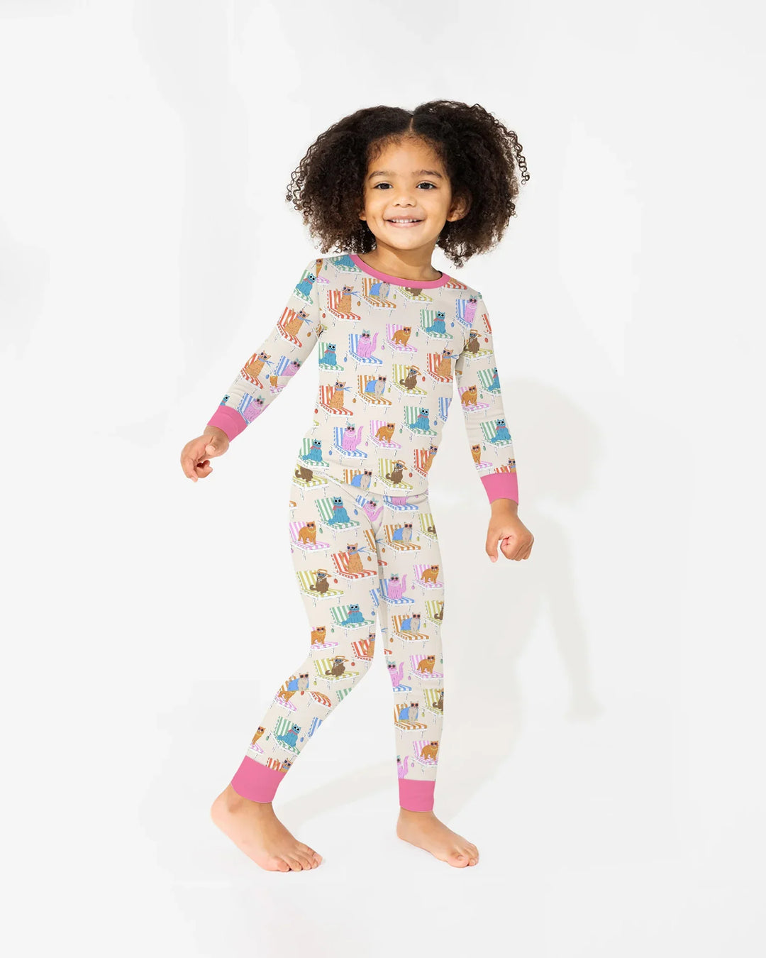 Meow Sunbathing Mommy & Me Matching Bamboo Two Piece Long Sleeve Pajama Set